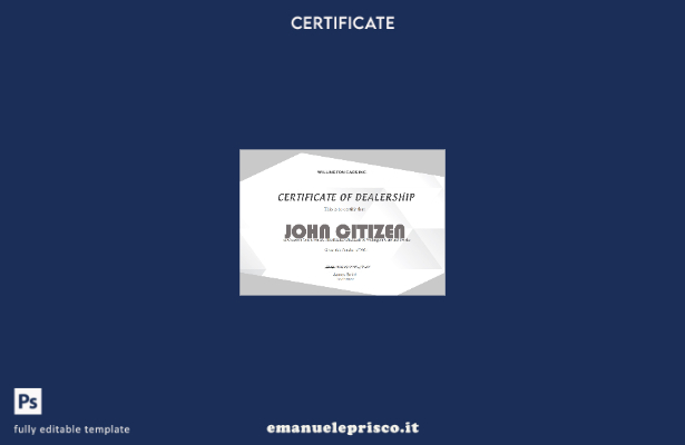 Modello di certificato di completamento della concessionaria USA in stile verifi